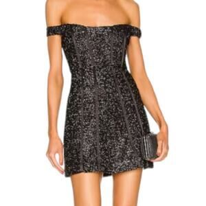 Alice McCall She's Electric Mini Dress Metallic Off Shoulder Piping Black